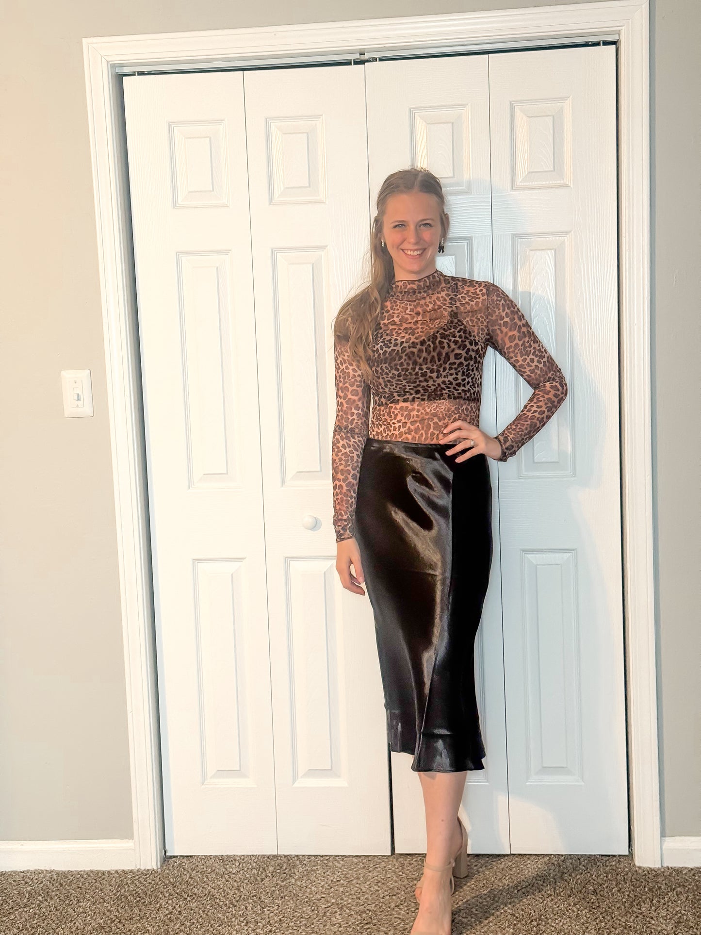 Sleigh All Night Satin Midi Skirt