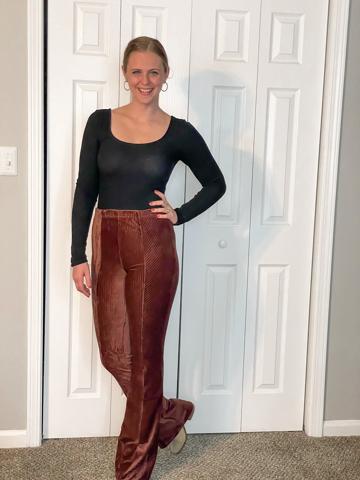 Velvety Caramel Flare Pants