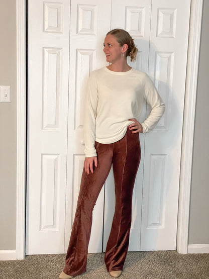 Velvety Caramel Flare Pants