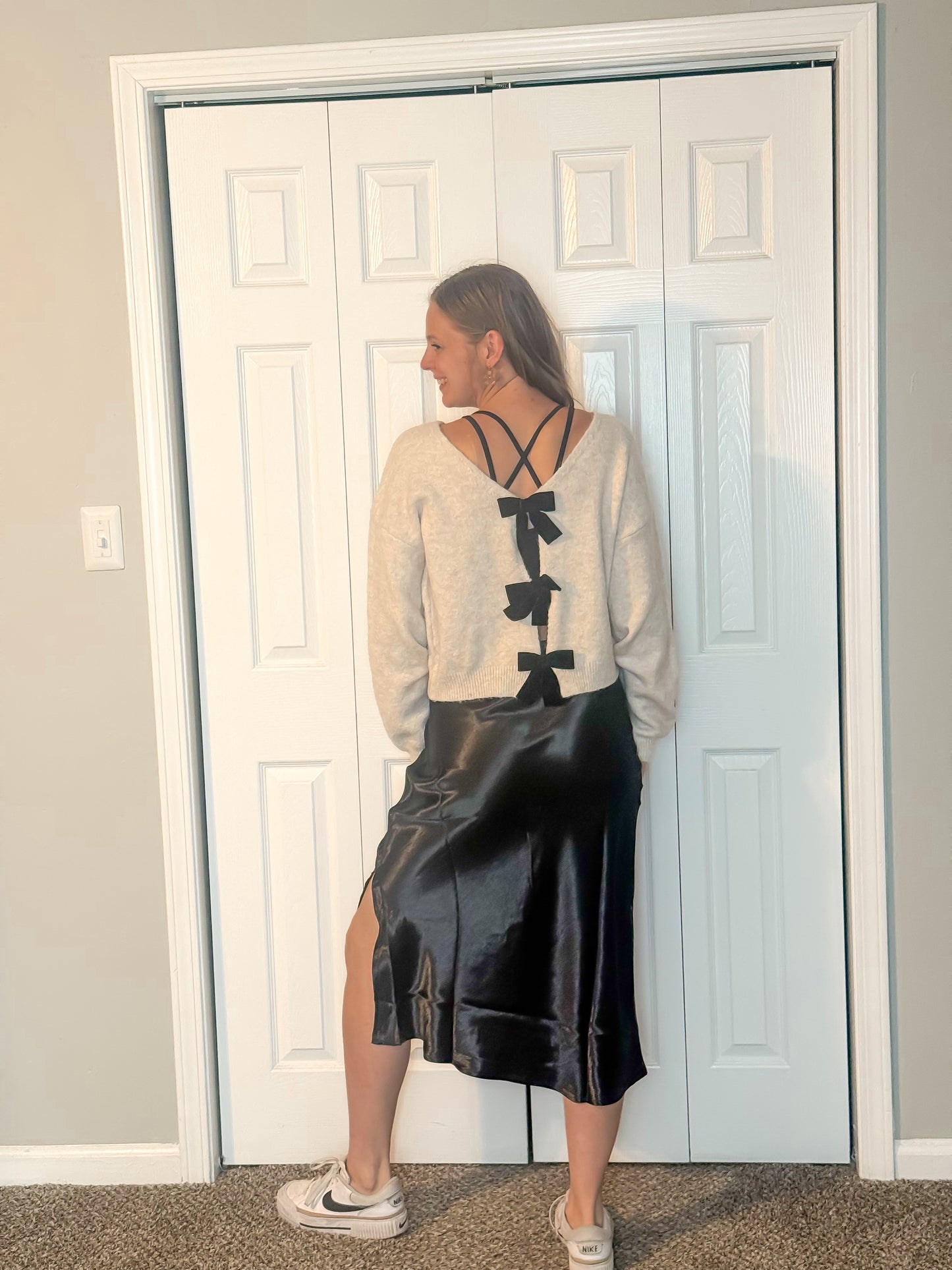 Sleigh All Night Satin Midi Skirt