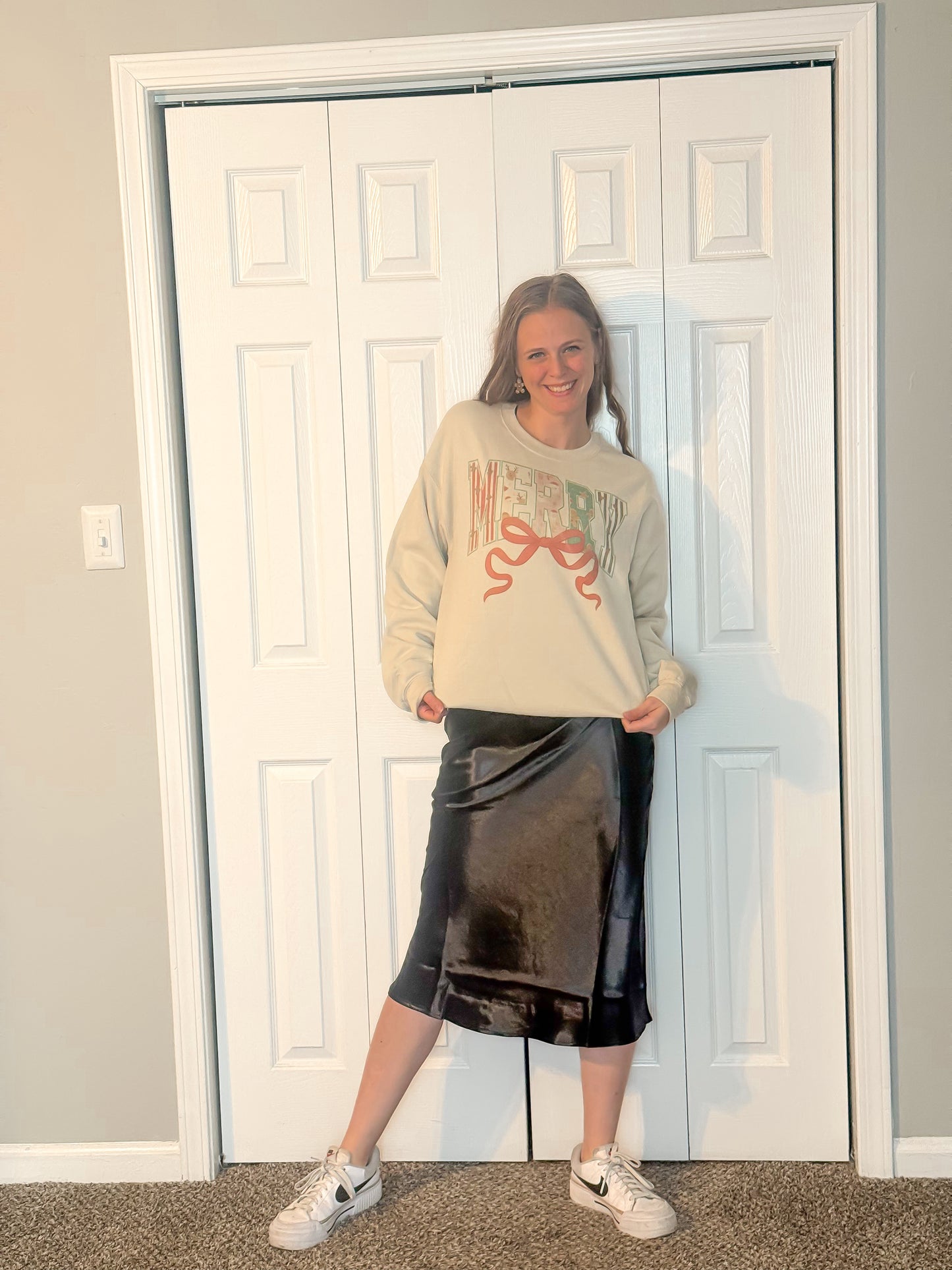 Sleigh All Night Satin Midi Skirt