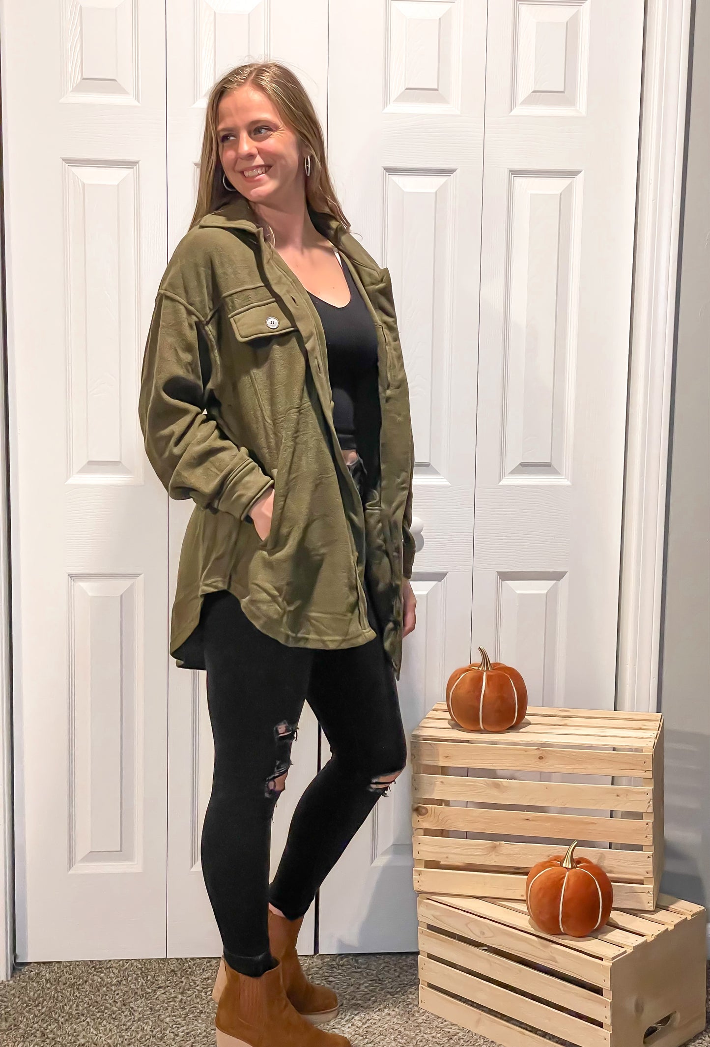 Perfectly Fall Shacket in Olive